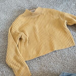 Zara Ribbed Cowl Neck Sweater in Mustard